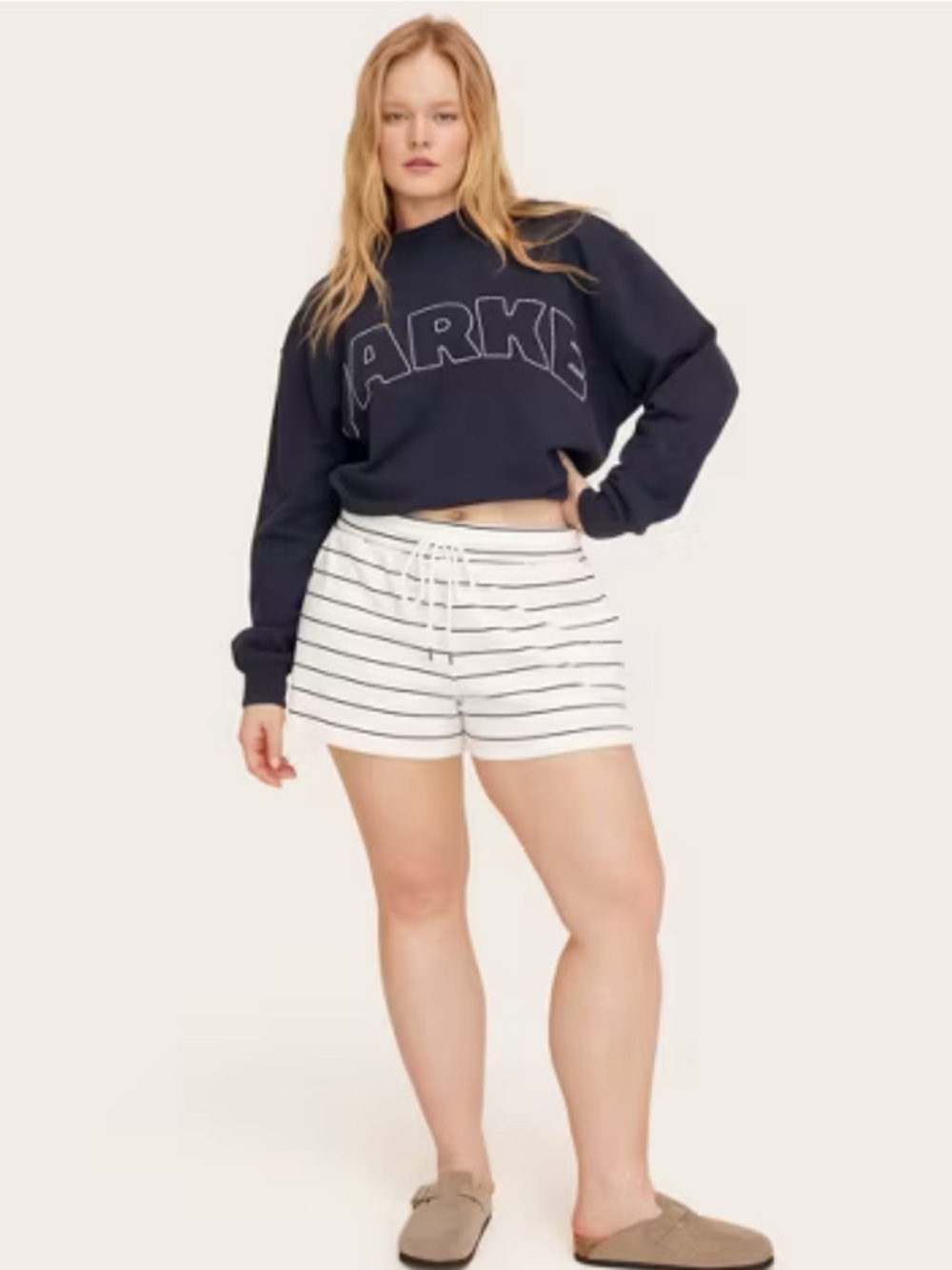 Drawstring Knit Pull-On Shorts from Parke x Target- Navy and Cream Stripe- S